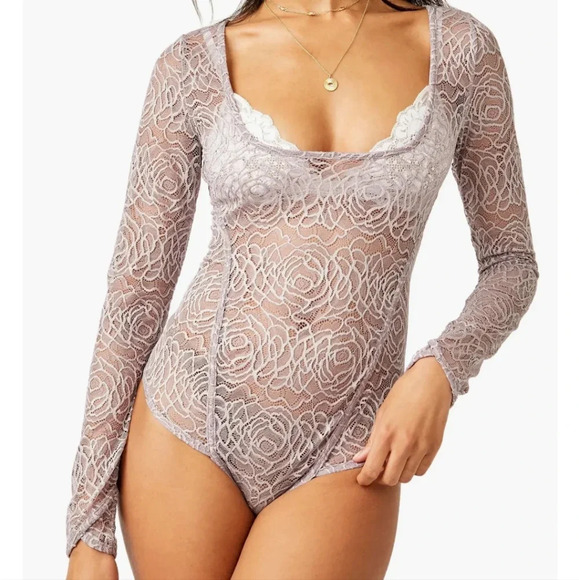 Free People Tops - Free People - In My Head Sheer Lace Bodysuit in Thimble